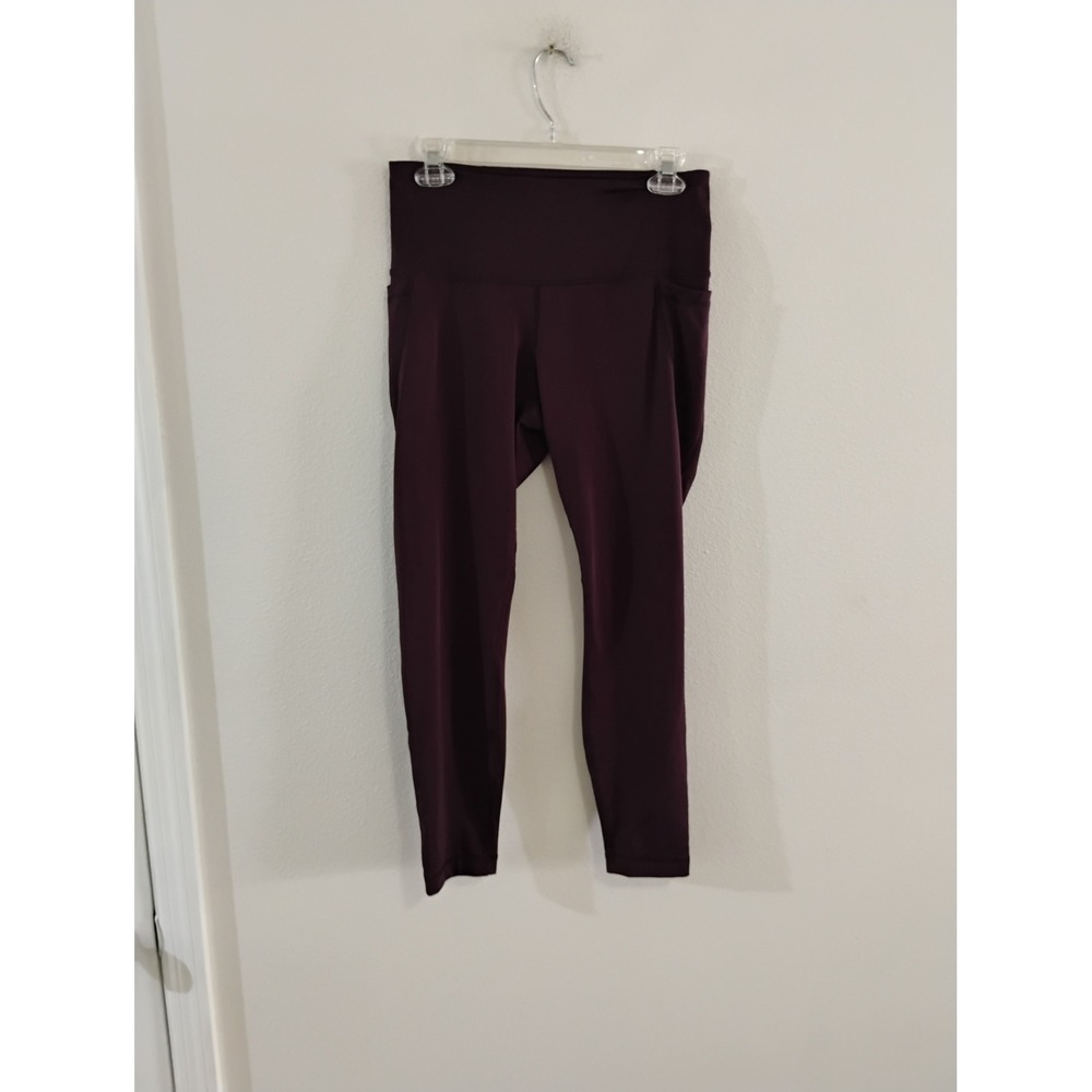 90 Degree by Reflex Womens High Waist Leggings with Pockets Plum Burgundy Size M